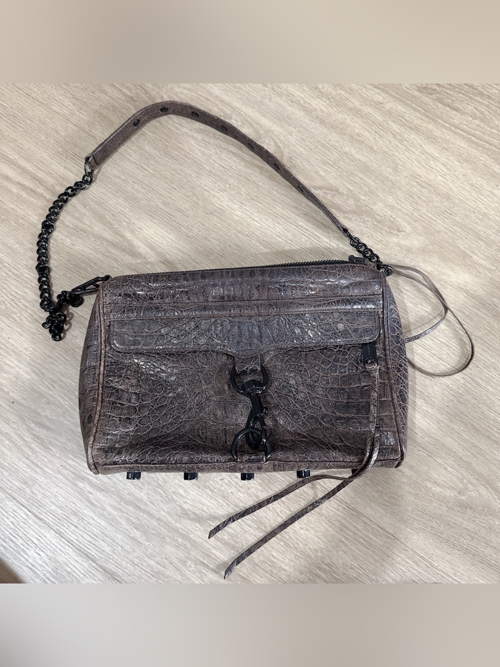 Rebecca Minkoff Brown Croc-Embossed Mini MAC Crossbody